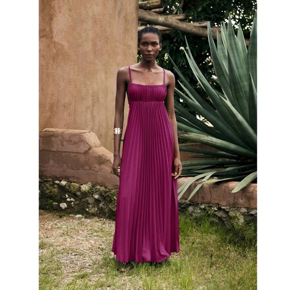 Purple Pleated Maxi Babydoll Dress Open Back Flowy Skirt Tie Straps - Picture 6 of 10